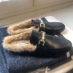 Faux fur loafers